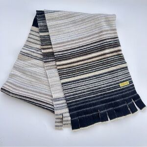 Echo Lambswool Angora Blend Striped Ombre Fringe Scarf Neutral Cozy